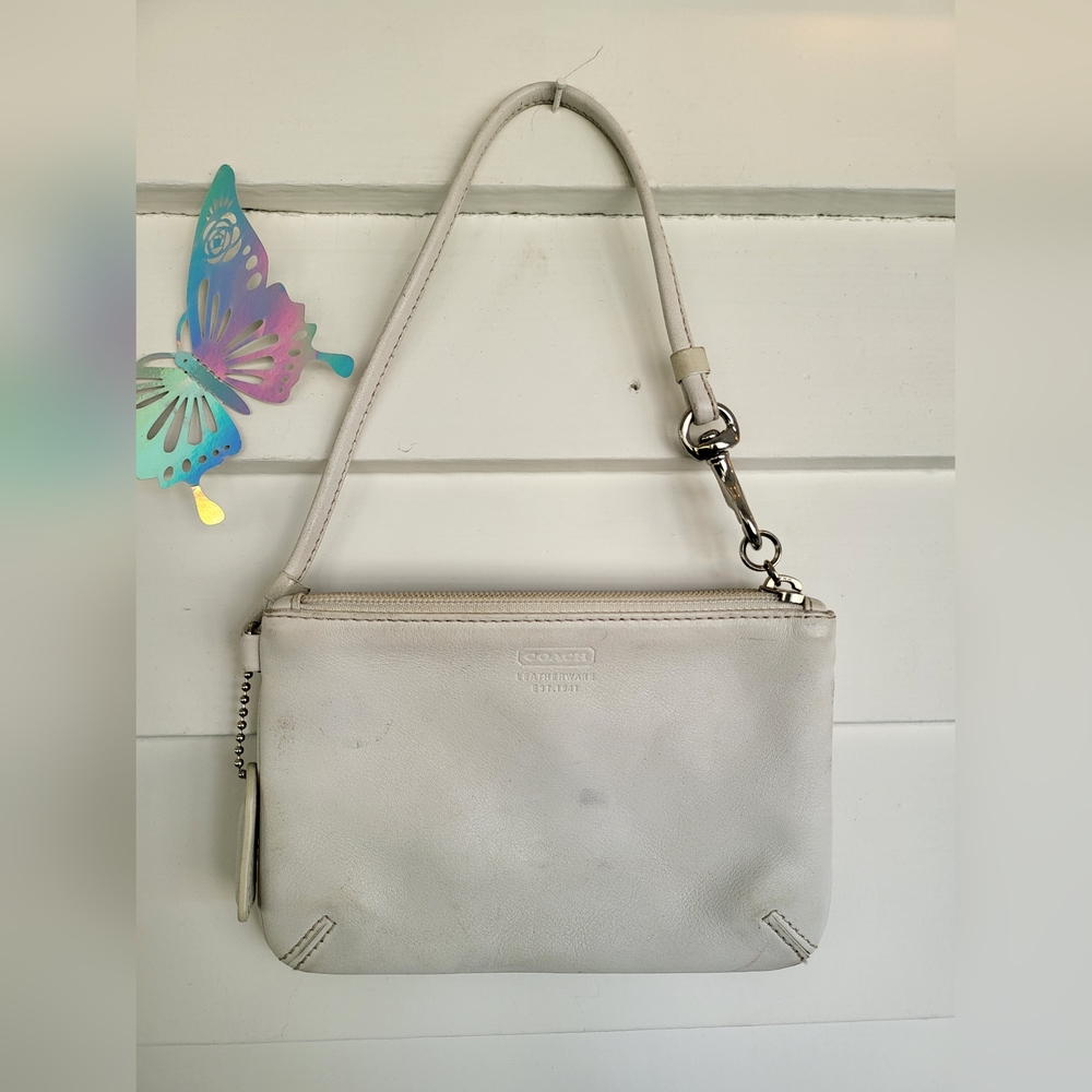 Coach White Leather Wristlet Bag